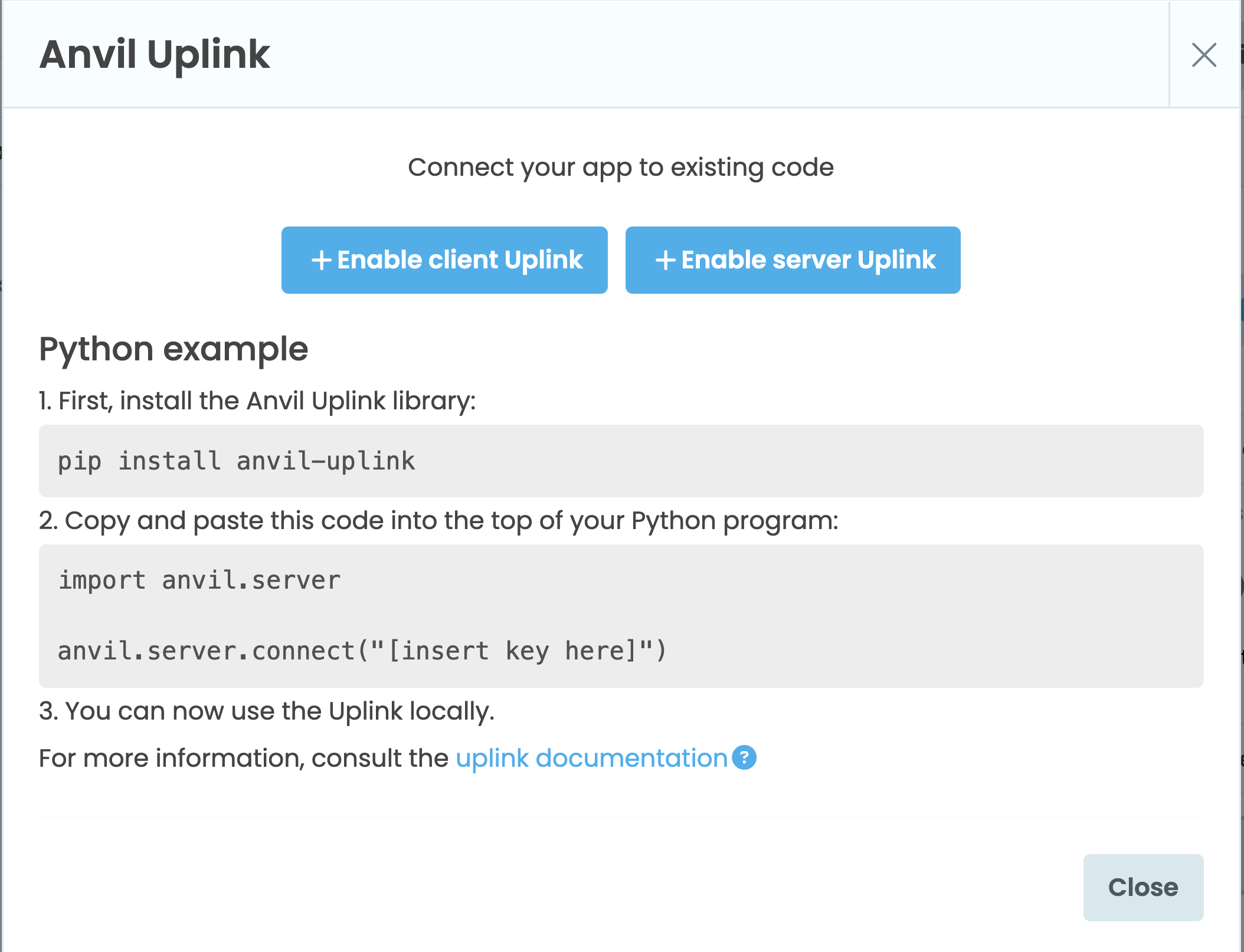 Uplink dialog